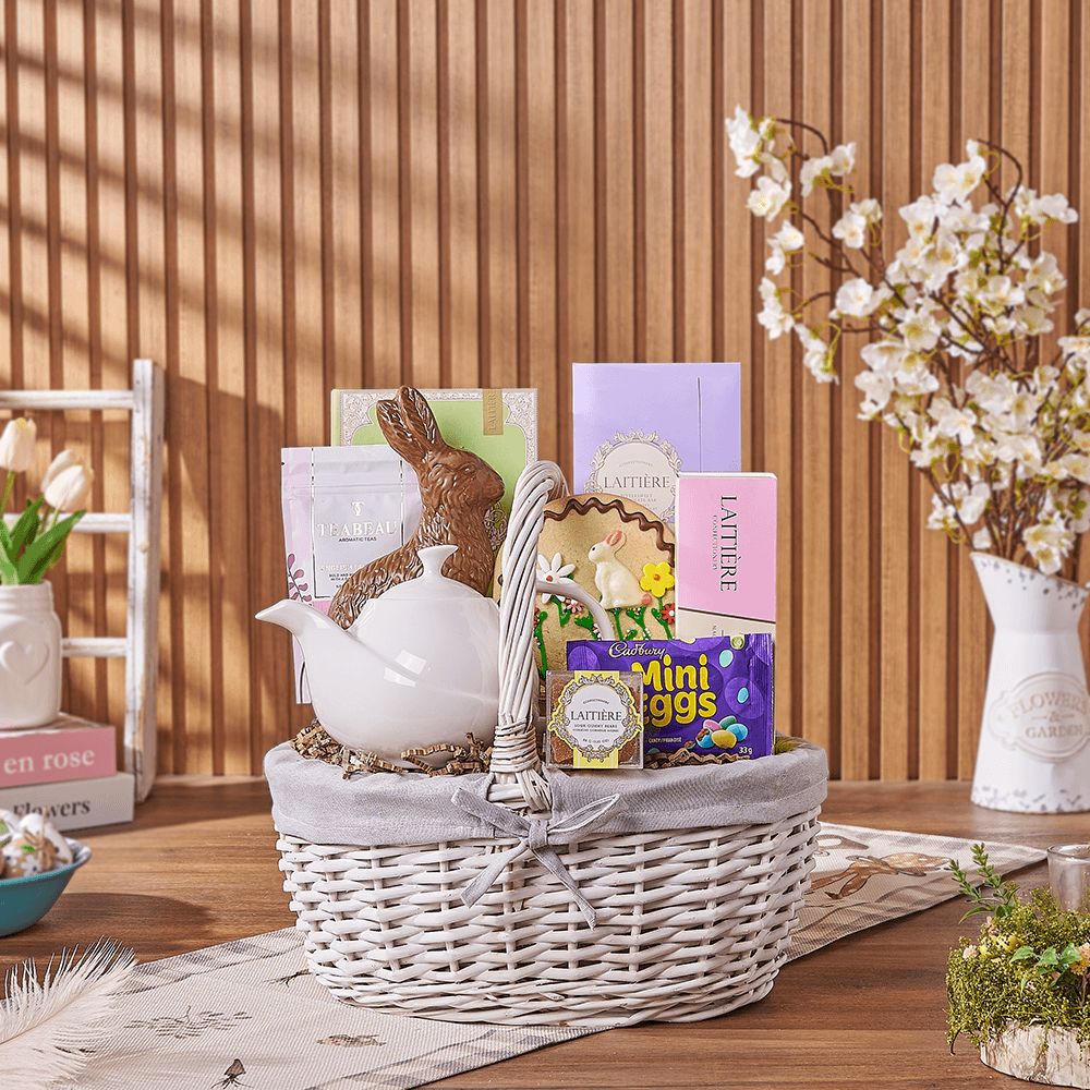 White Wicker Easter Chocolate Basket – how the gift is presented