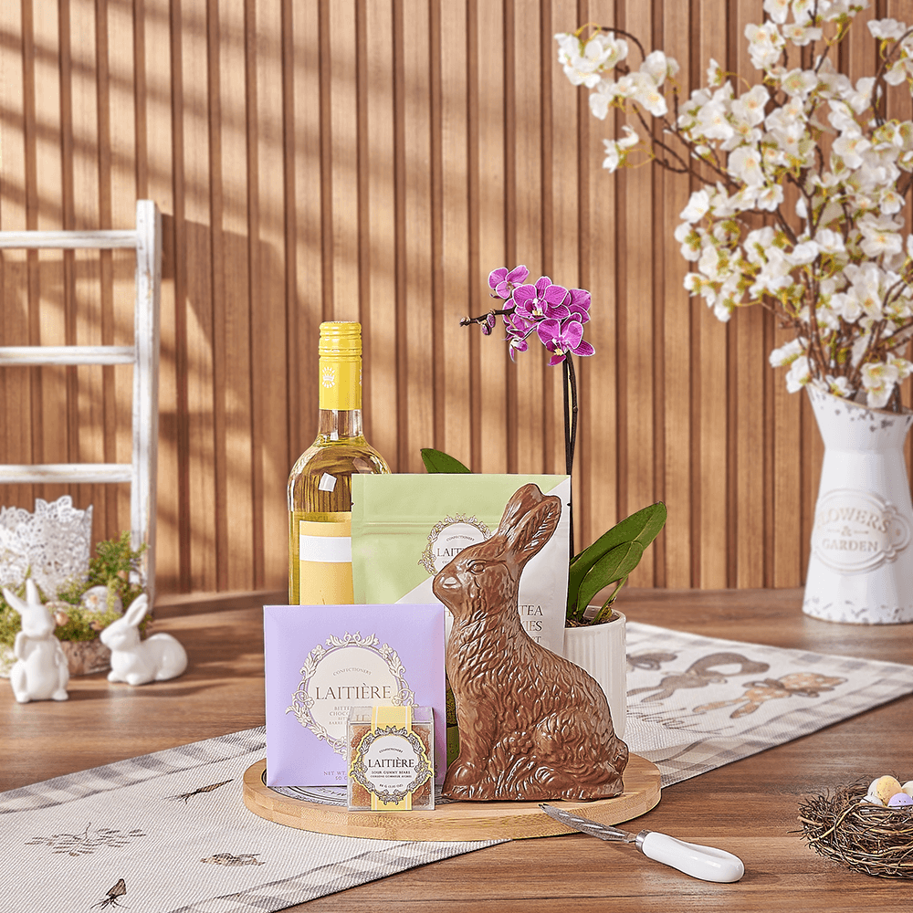 Easter Wine &amp; Orchid Gift Board, wine gift, wine, easter gift, easter, orchid gift, orchid, plant gift, plant, Philadelphia delivery