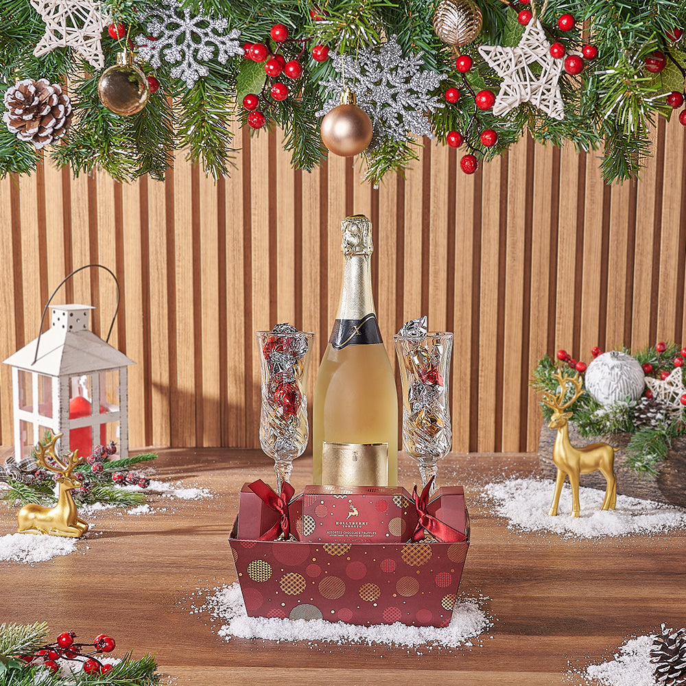 Holiday Sparkling Wine Gift Tray with Chocolate Truffles – how the gift is presented