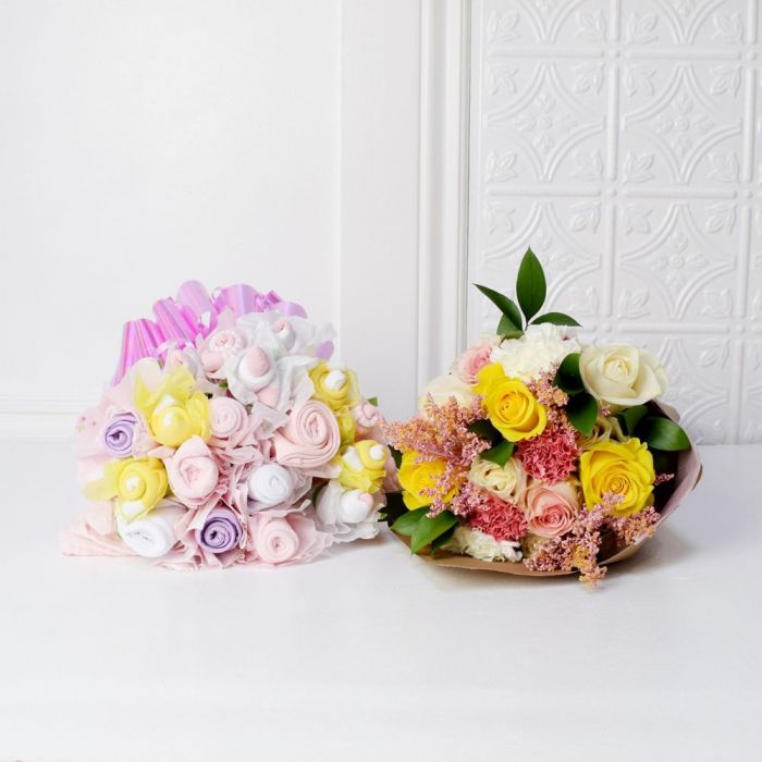 Floral &amp; Cuddly Bouquet For The Baby Girl Gift Set from Philadelphia Baskets - Baby Gift Basket - Philadelphia Delivery.