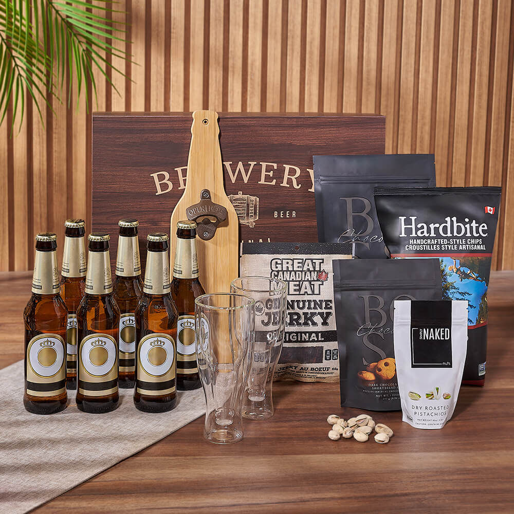 Beer Basket Featuring Jerky and Popcorn – how the gift is presented