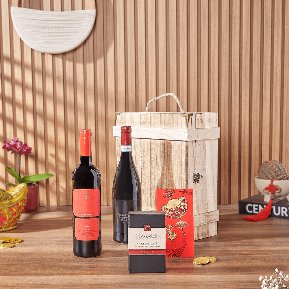 Wooden Box Two-Bottle Wine Gift – how the gift is presented