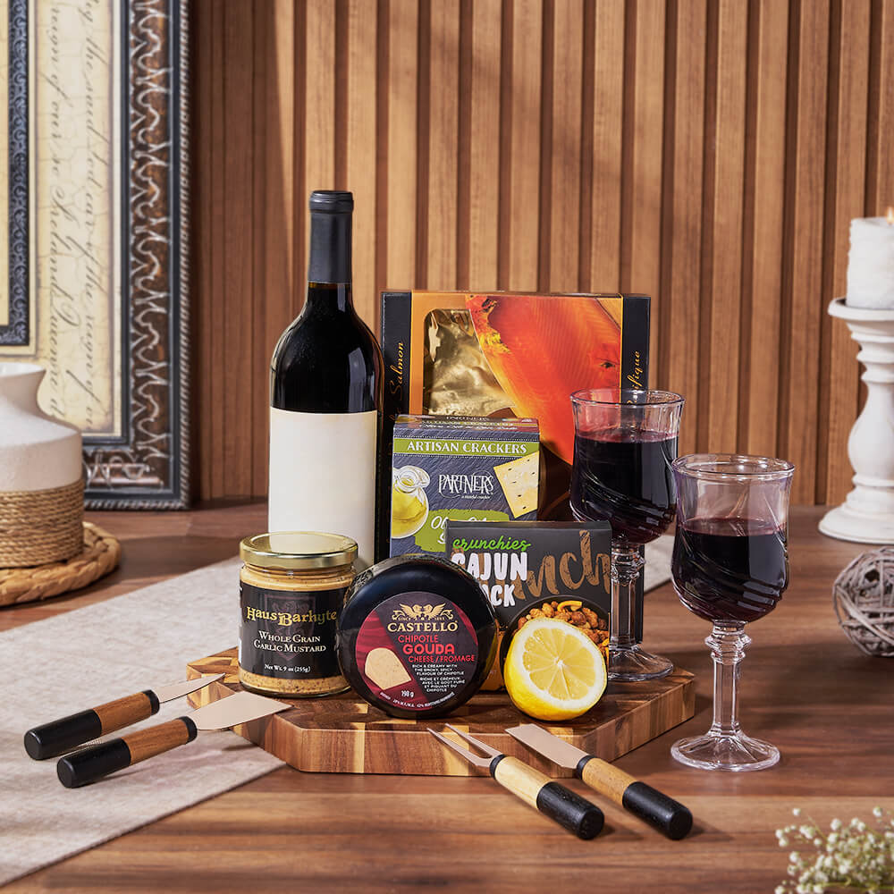 Gourmet Snack &amp; Salmon Gift Set with Wine from Philadelphia Baskets - Wine Gift Basket - Philadelphia Delivery.