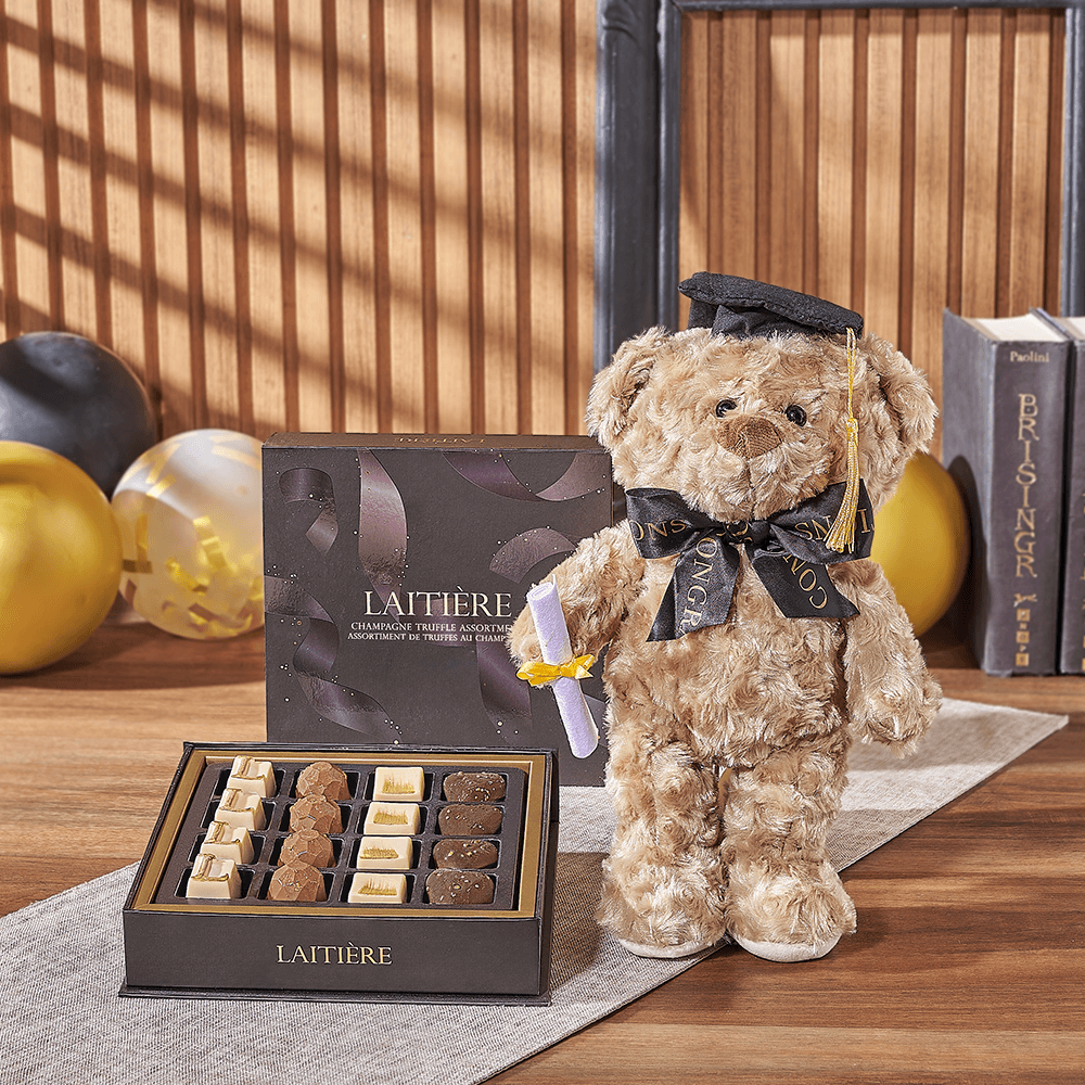 Graduation Bear &amp; Truffle Gift, chocolate gift, chocolate, graduation gift, graduation, plush gift, plush, Philadelphia delivery