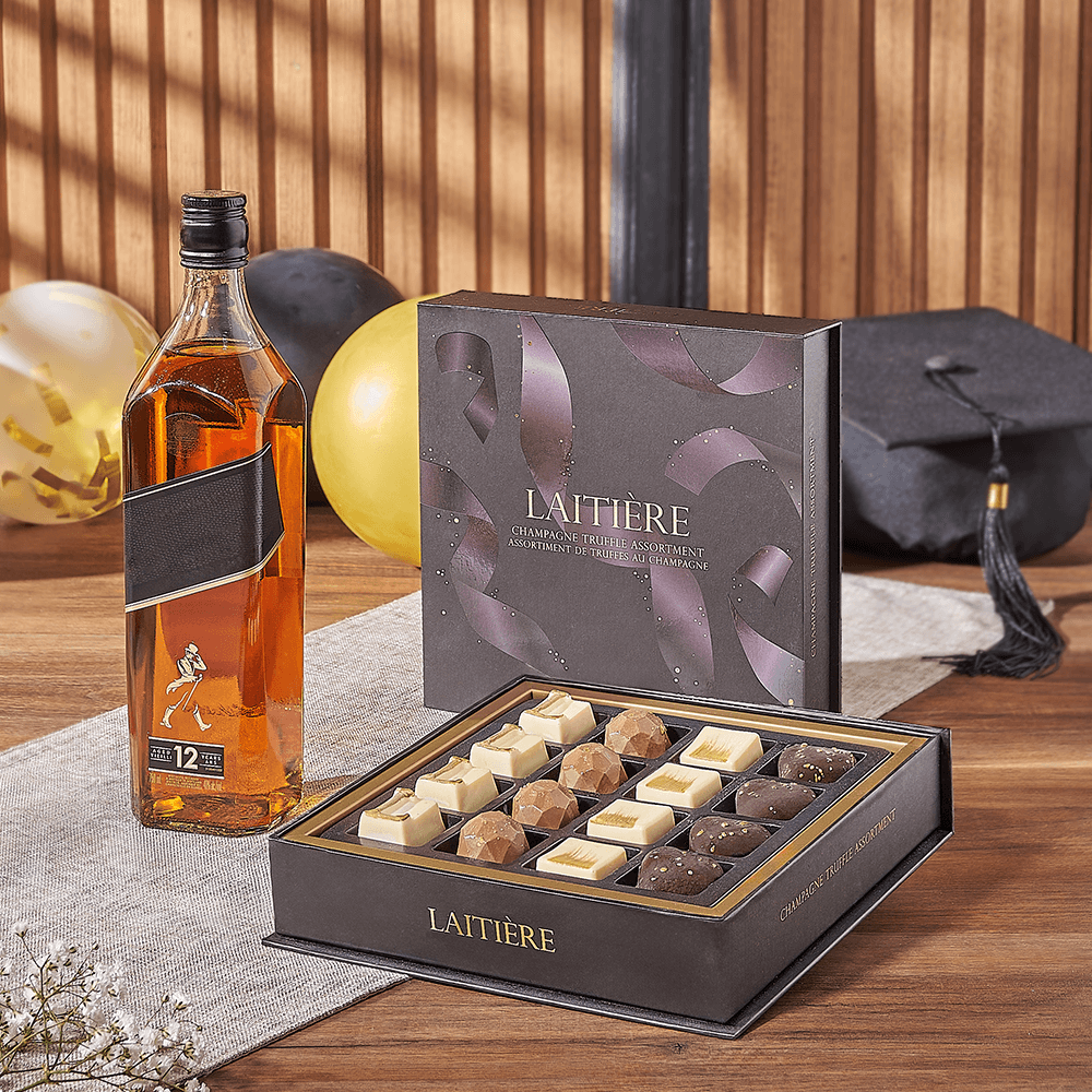 Liquor and Chocolate Truffles Graduation Gift – how the gift is presented