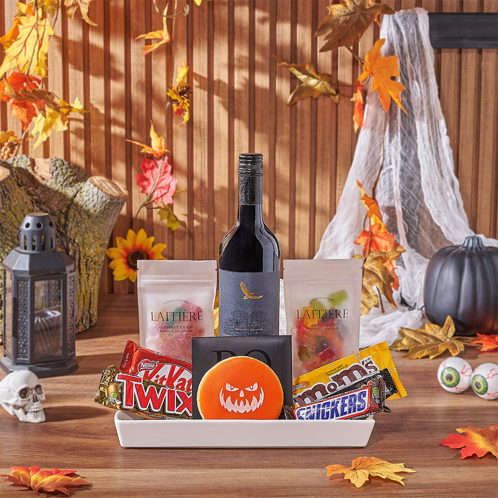 Halloween Wine &amp; Treat Platter, wine gift, wine, chocolate gift, chocolate, halloween gift, halloween, Philadelphia delivery