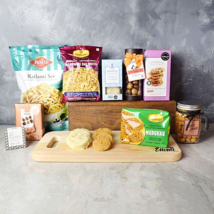 Diwali Assorted Namkeen and Chocolate Basket – how the gift is presented