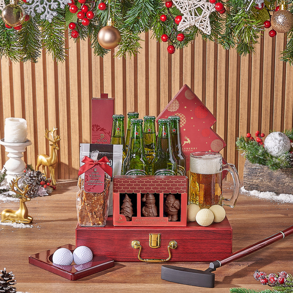 Holiday Beer &amp; Snacks Gift Basket, beer gift, beer, chocolate gift, chocolate, golf gift, golf, christmas gift, christmas, Philadelphia delivery