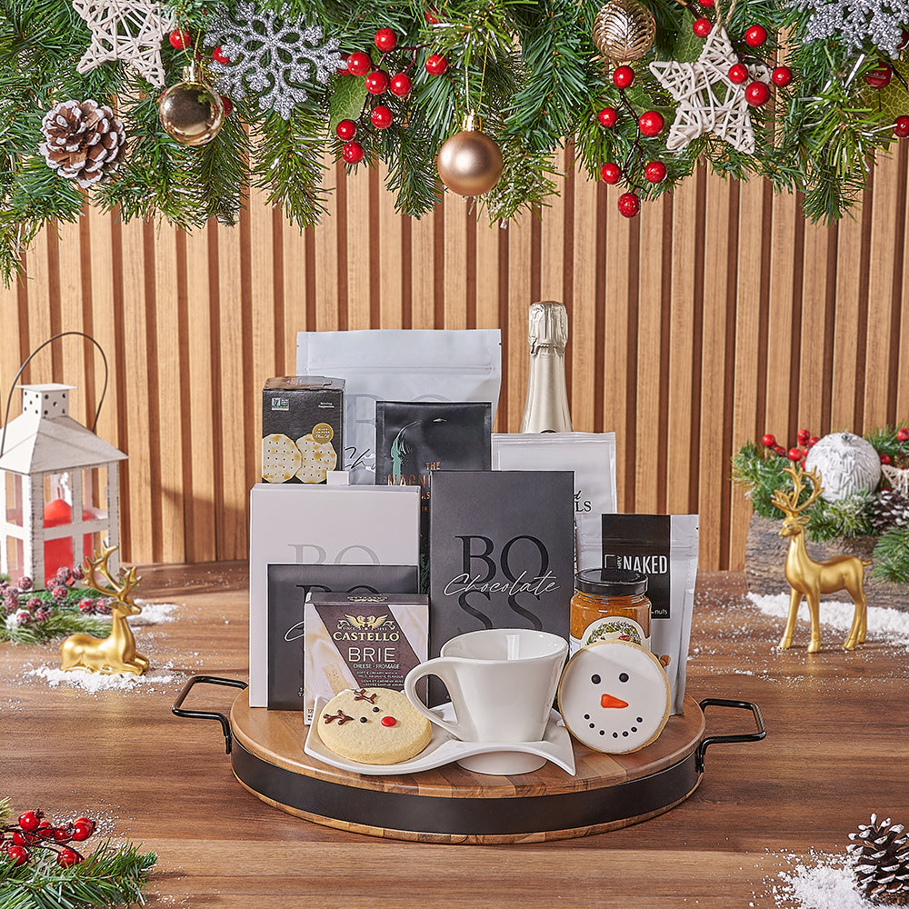Holiday Bubbly &amp; Snowflake Snack Gift Set, christmas gift, christmas, champagne gift, champagne, chocolate gift, chocolate, coffee gift, coffee, Philadelphia delivery