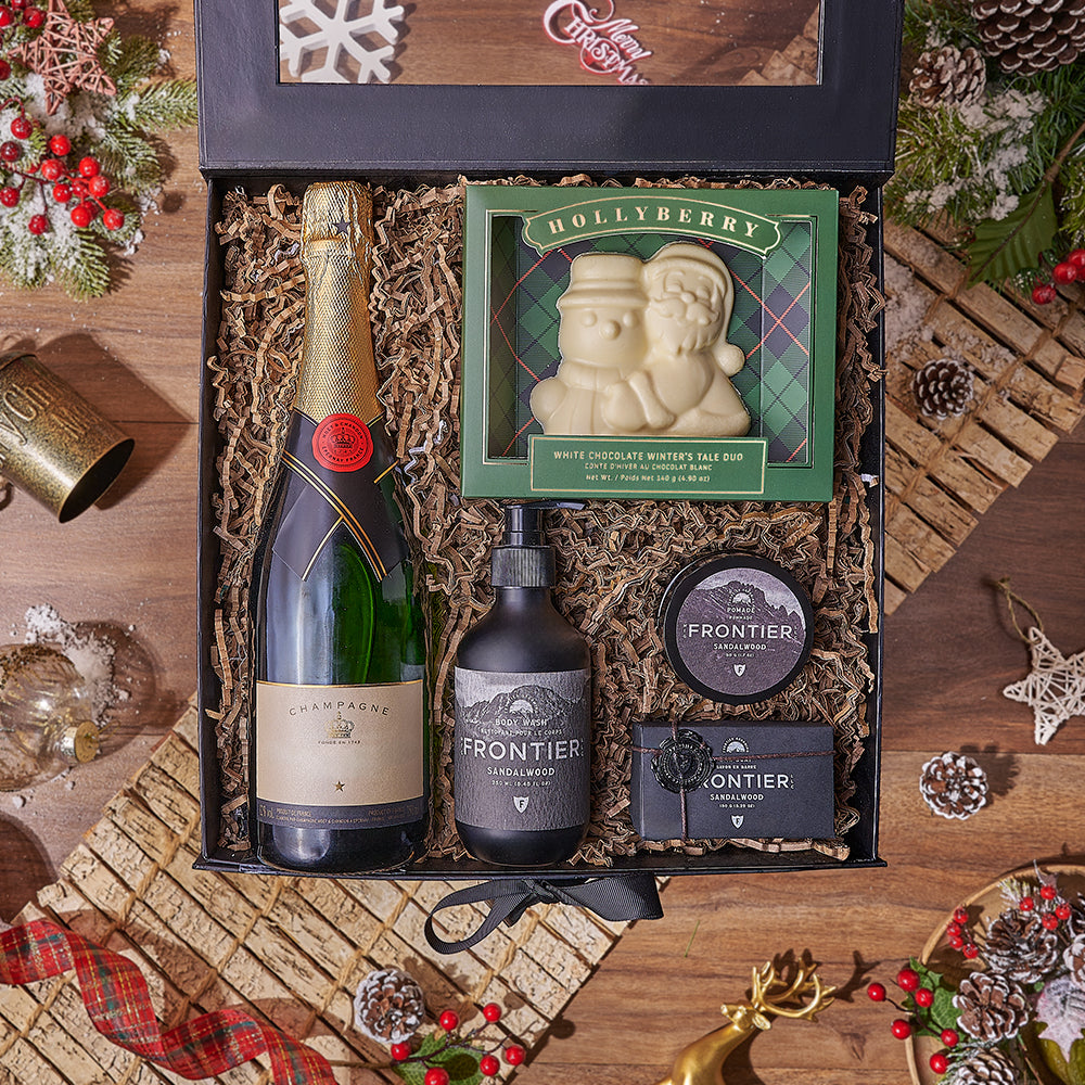 Holiday Bubbly &amp; Spa Gift Box, chocolate gift, chocolate, champagne gift, champagne, sparkling wine gift, sparkling wine, Christmas gift, Christmas, Philadelphia delivery