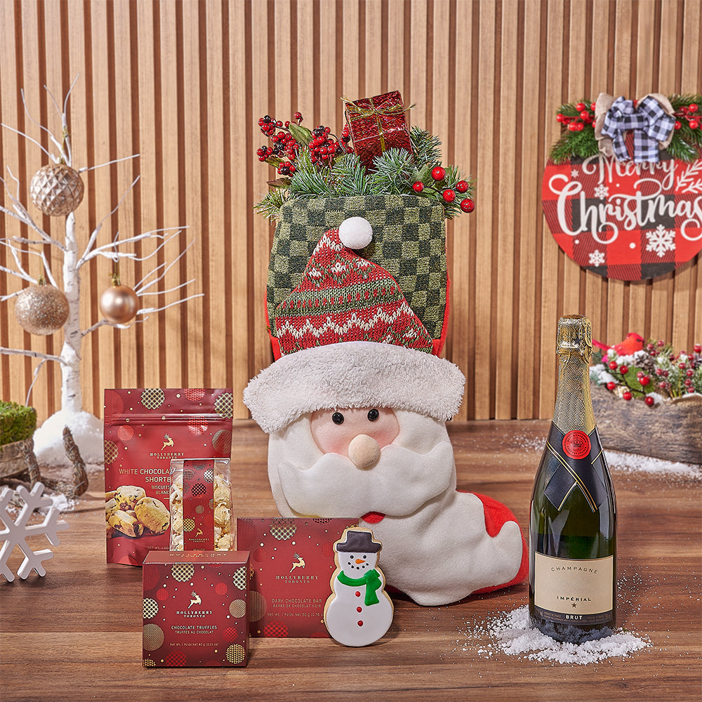 Holiday Champagne &amp; Treat Stocking, champagne gift, champagne, sparkling wine gift, sparkling wine, chocolate gift, chocolate, christmas gift, christmas, Philadelphia delivery