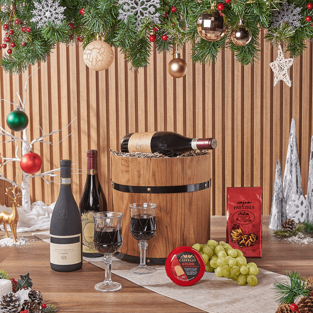 Holiday Fine Wine &amp; Cheese Barrel, wine gift, wine, cheese gift, cheese, fruit gift, fruit, christmas gift, christmas, holiday gift, holiday, Philadelphia delivery
