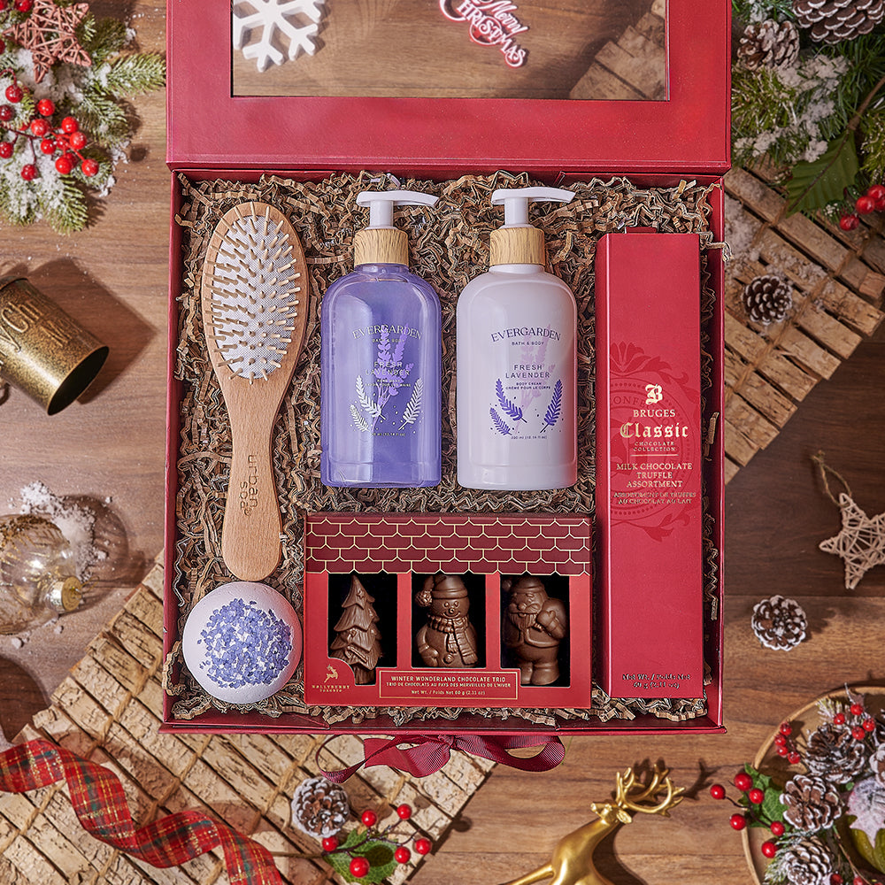 Holiday Spa &amp; Chocolate Gift Box, chocolate gift, chocolate, spa gift, spa, bath gift, bath, Philadelphia delivery
