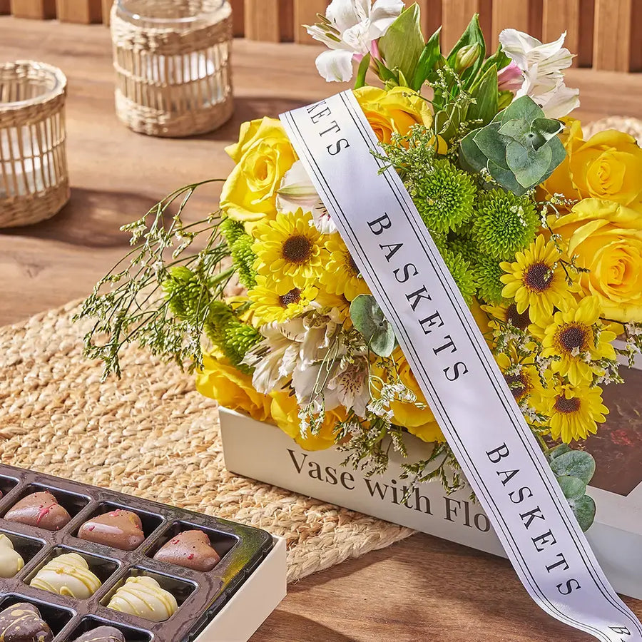 Flowers and add-ons available with gift basket delivery