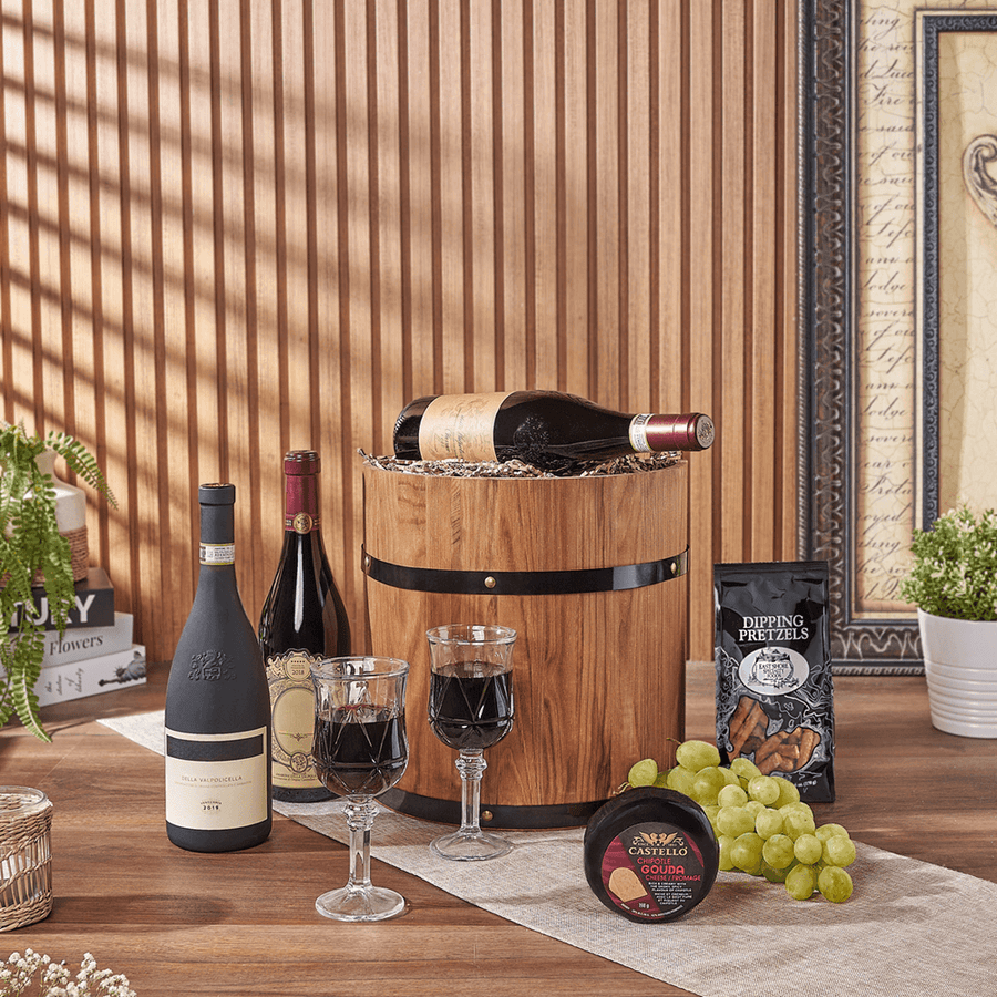 Lovely Wine Cheese Barrel - Table Wines, wine gift, wine, fruit gift, fruit, cheese gift, cheese, Philadelphia delivery 