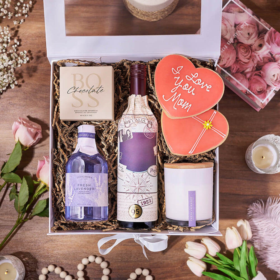 Luxurious Mother’s Day Spa Gift Box from Philadelphia Baskets - Wine Gift Set - Philadelphia Delivery.