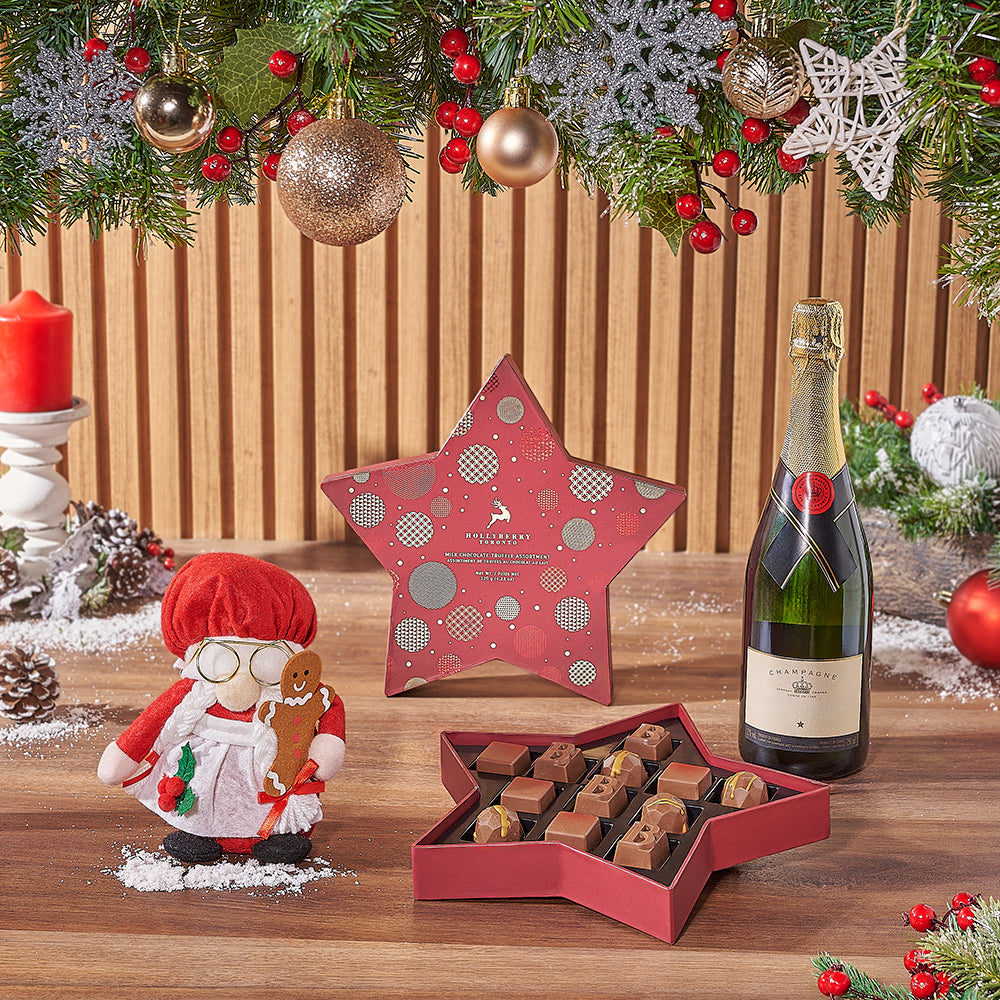 Mrs. Claus Champagne & Chocolate Gift Set, Christmas gift, Christmas, chocolate gift, chocolate, Philadelphia delivery