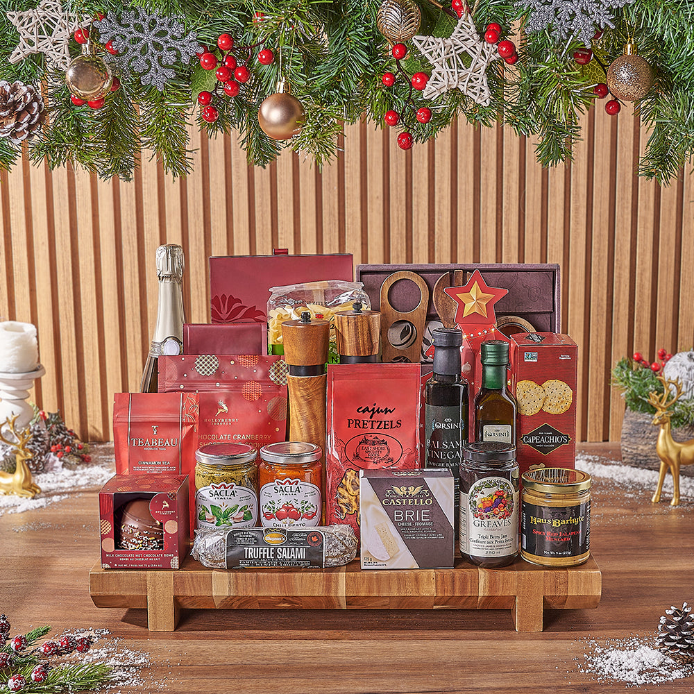 Opulent Christmas Champagne & Chocolate Gift Basket, christmas gift, christmas, champagne gift, champagne, sparkling wine gift, sparkling wine, cookie gift, cookie, pasta gift, pasta, Philadelphia delivery