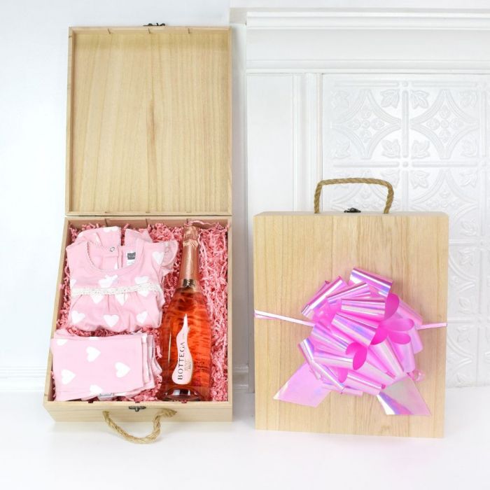 Newborn Girl Champagne Celebration Crate – how the gift is presented