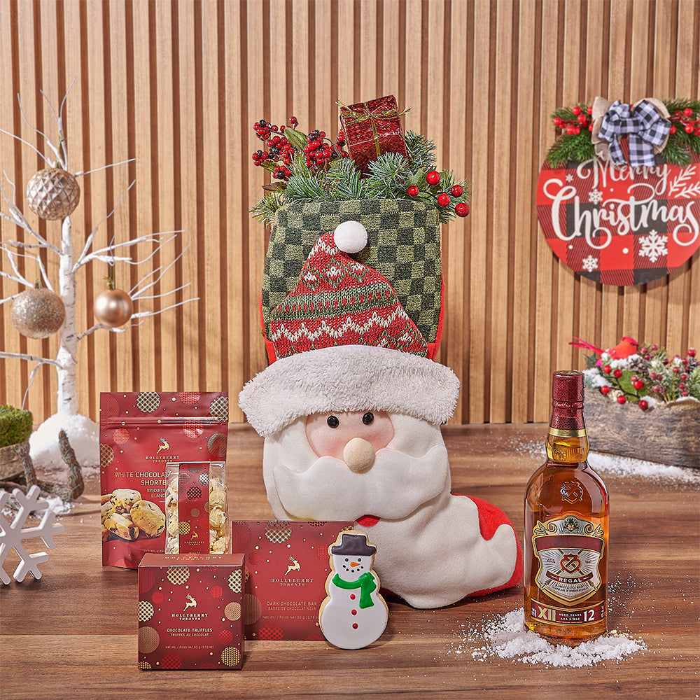 Santa Stocking &amp; Liquor Gift Set, liquor gift, liquor, Christmas gift, Christmas, chocolate gift, chocolate, cookie gift, cookie, Philadelphia delivery