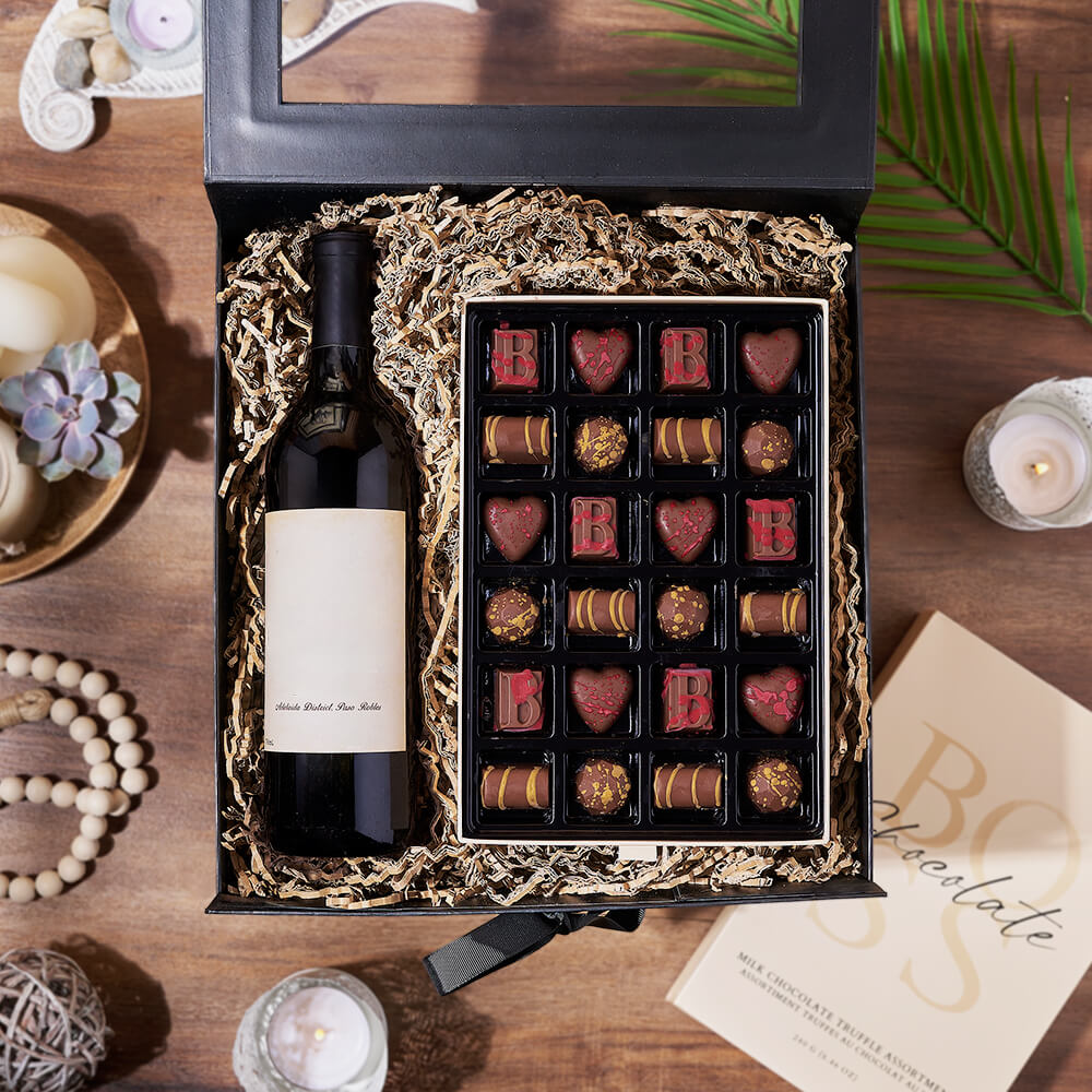 Wine and Milk Chocolate Truffles Gift – how the gift is presented