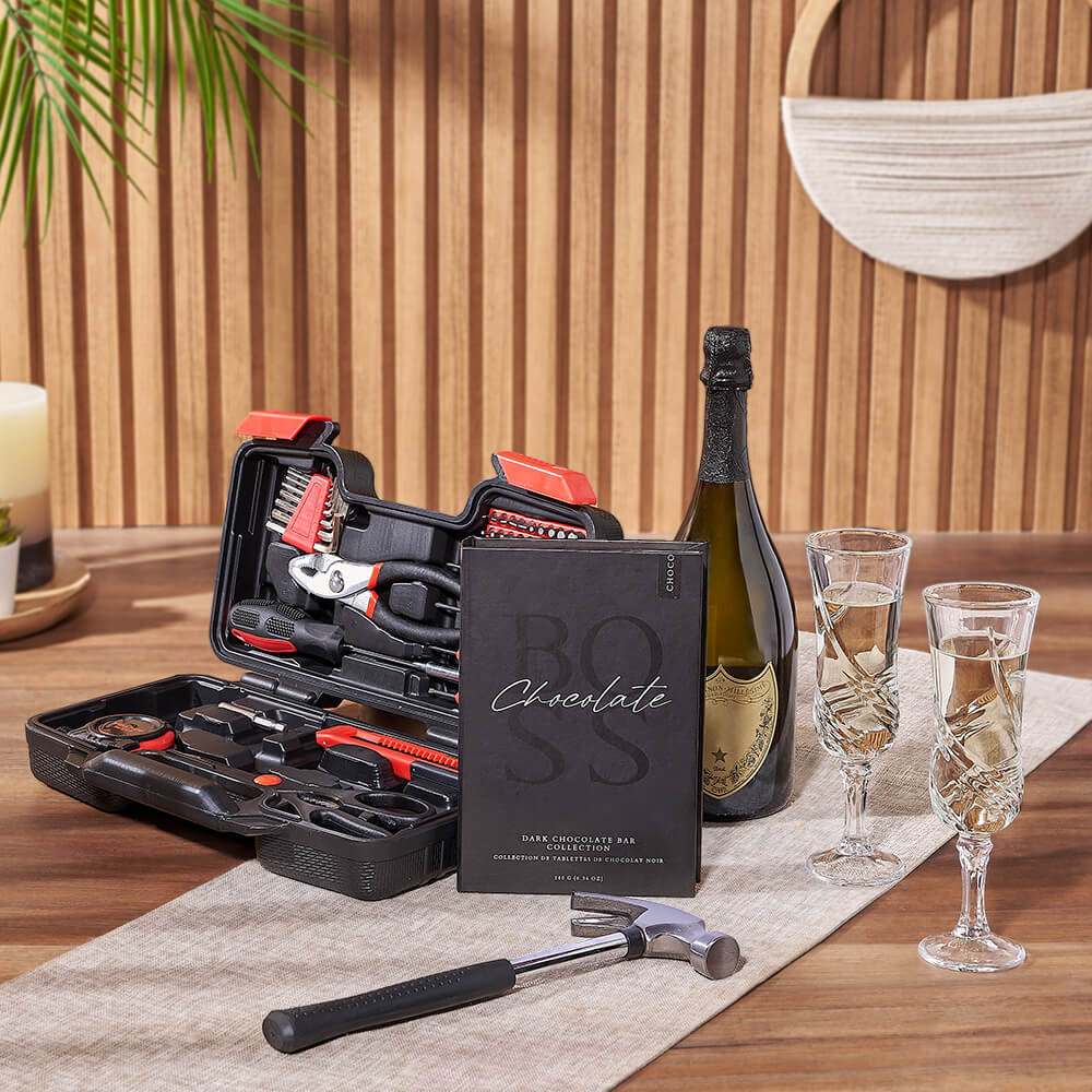 Sensible Champagne &amp; Tool Gift, champagne gift, champagne, sparkling wine gift, sparkling wine, chocolate gift, chocolate, tool gift, tools, Philadelphia Delivery