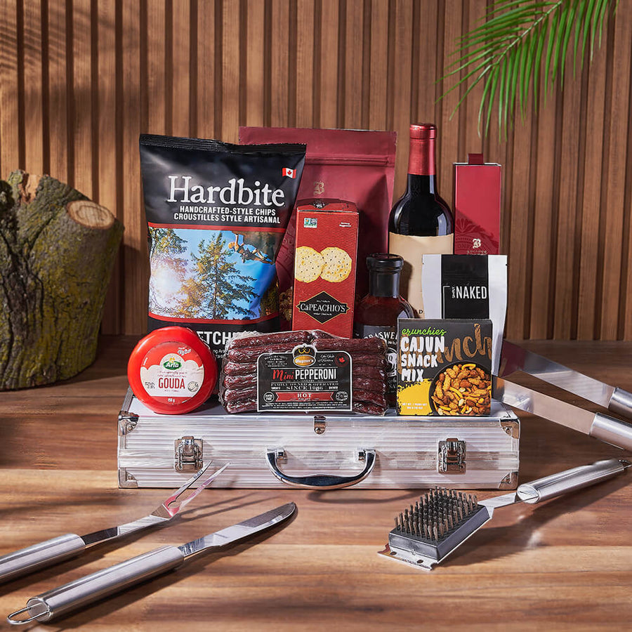 Smokin’ BBQ Grill Gift Set with Wine, wine gift, wine, grilling gift, grilling, charcuterie gift, charcuterie, cheese gift, cheese, Philadelphia Delivery