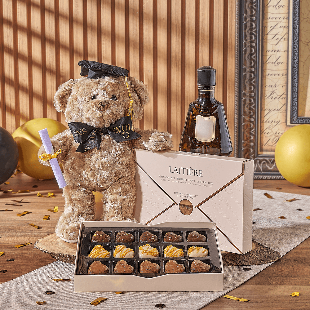 Spirits &amp; Graduate Bear Gift, liquor gift, liquor, chocolate gift, chocolate, plush gift, plush, graduation gift, graduation, Philadelphia delivery