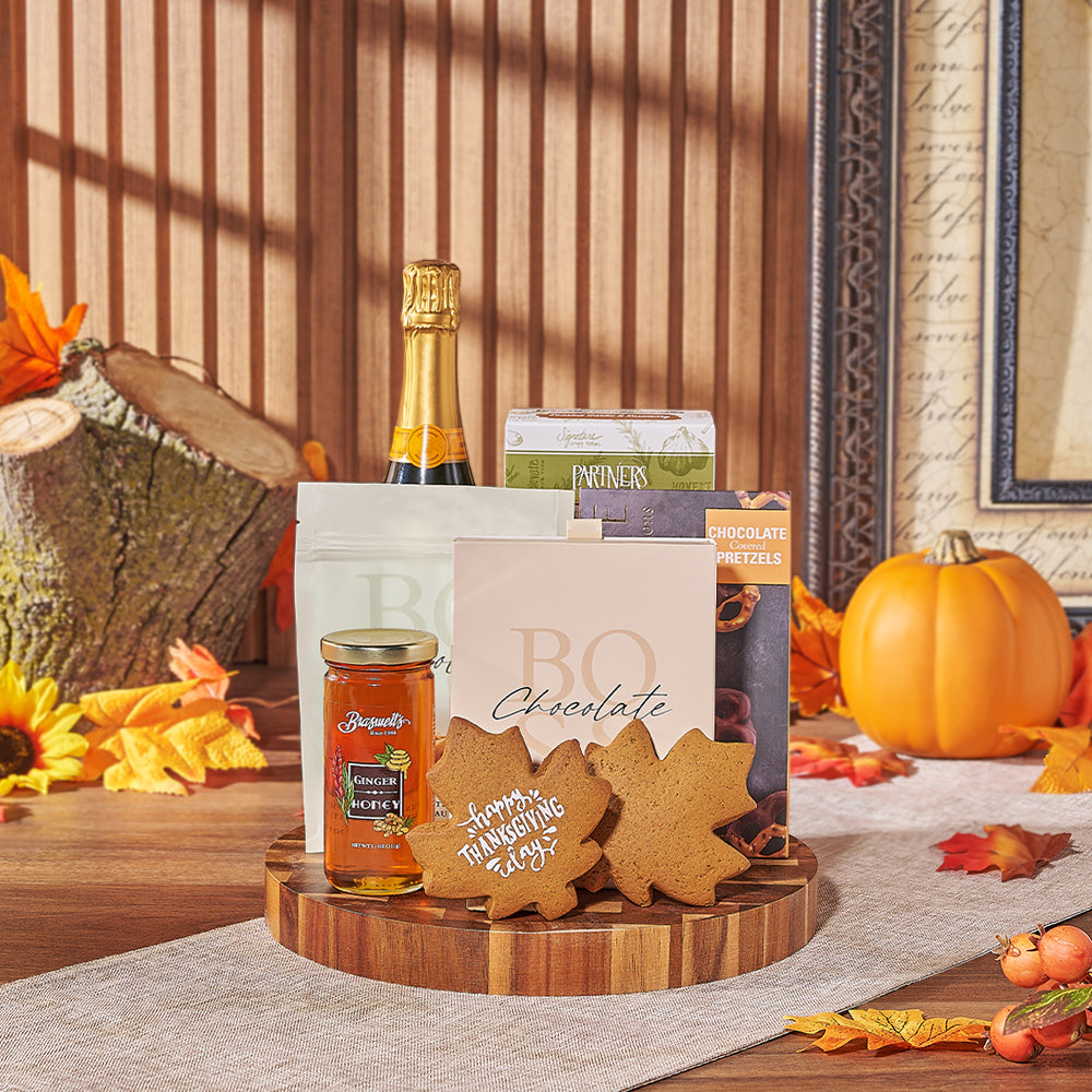 Thanksgiving Celebration &amp; Treats Basket, thanksgiving gift, thanksgiving, chocolate gift, chocolate, champagne gift, champagne, sparkling wine gift, sparkling wine, Philadelphia delivery