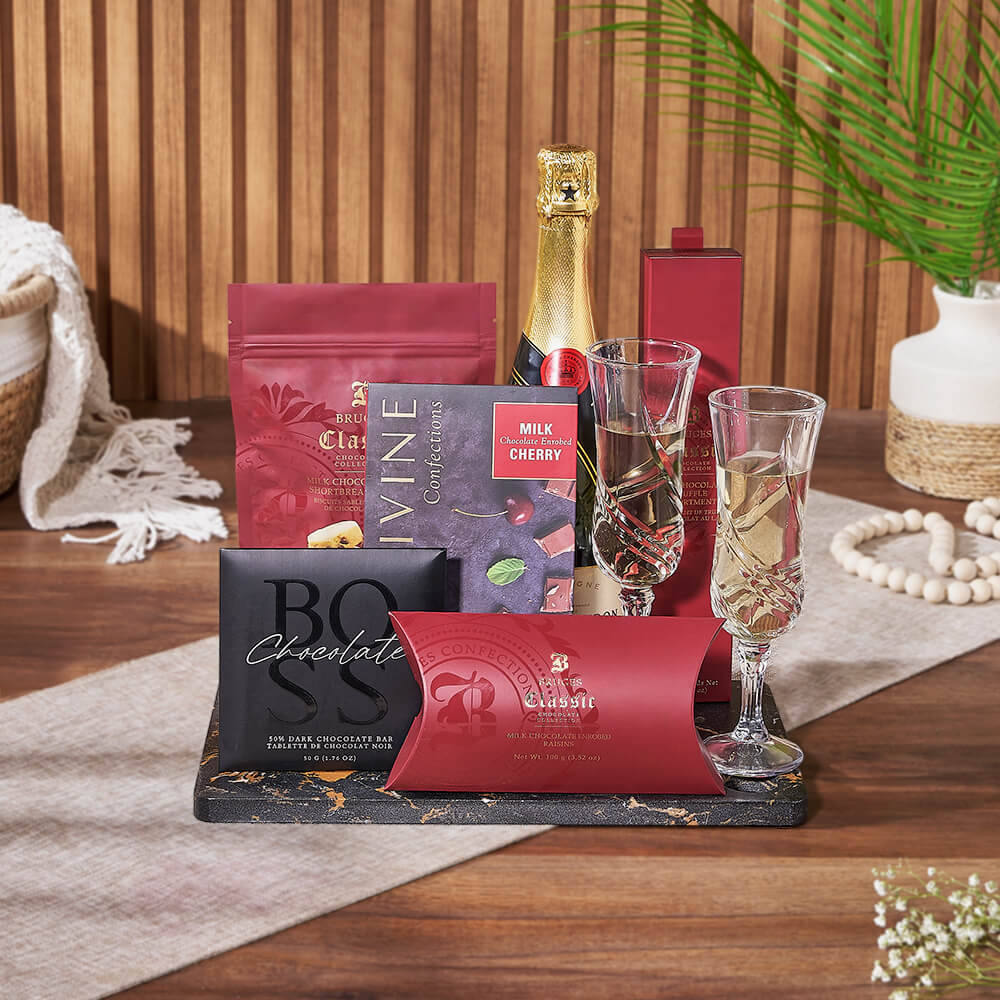 Sparkling Wine and Chocolate Truffles Basket, Philadelphia – how the gift is presented