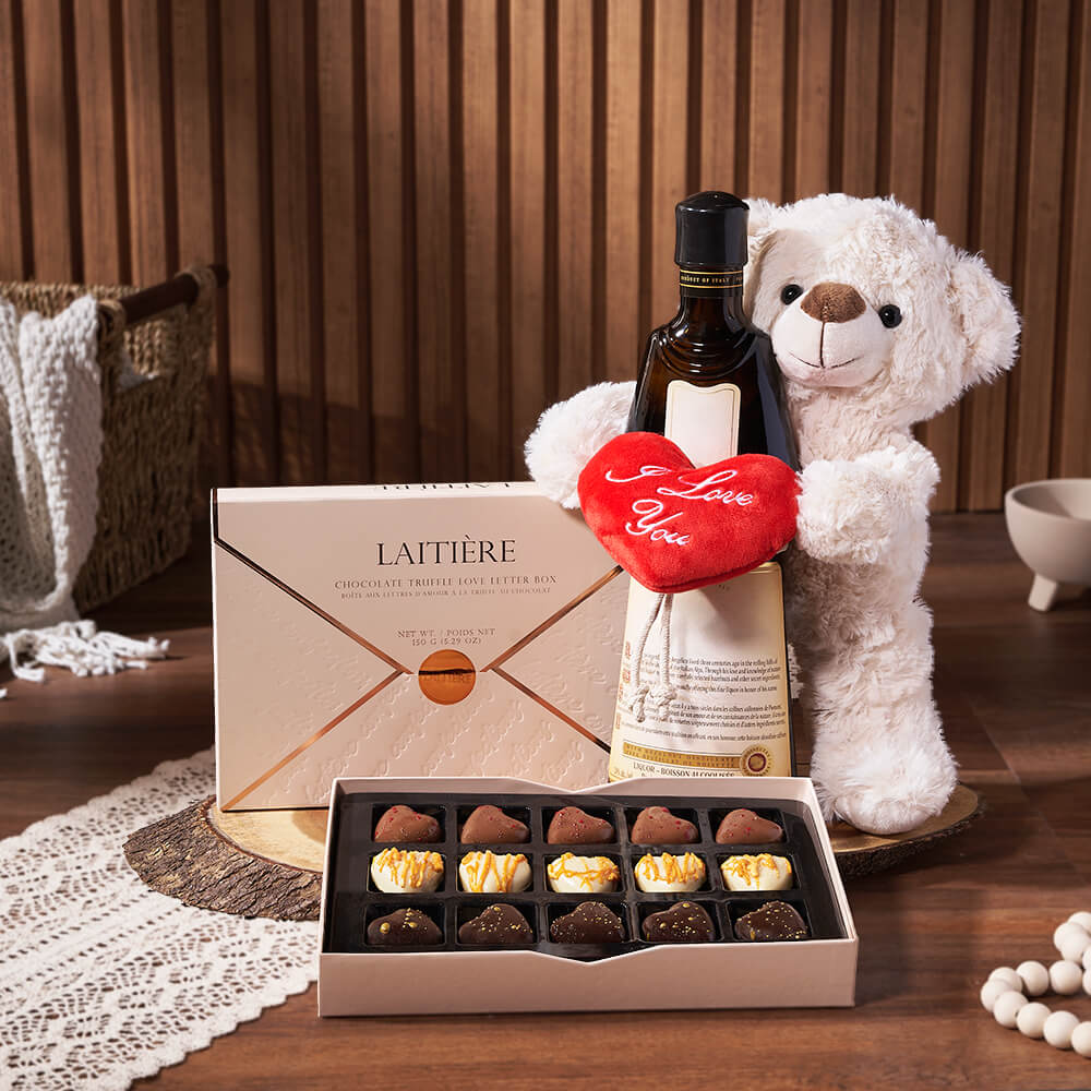 Vodka with Chocolate Truffles and Bear – how the gift is presented