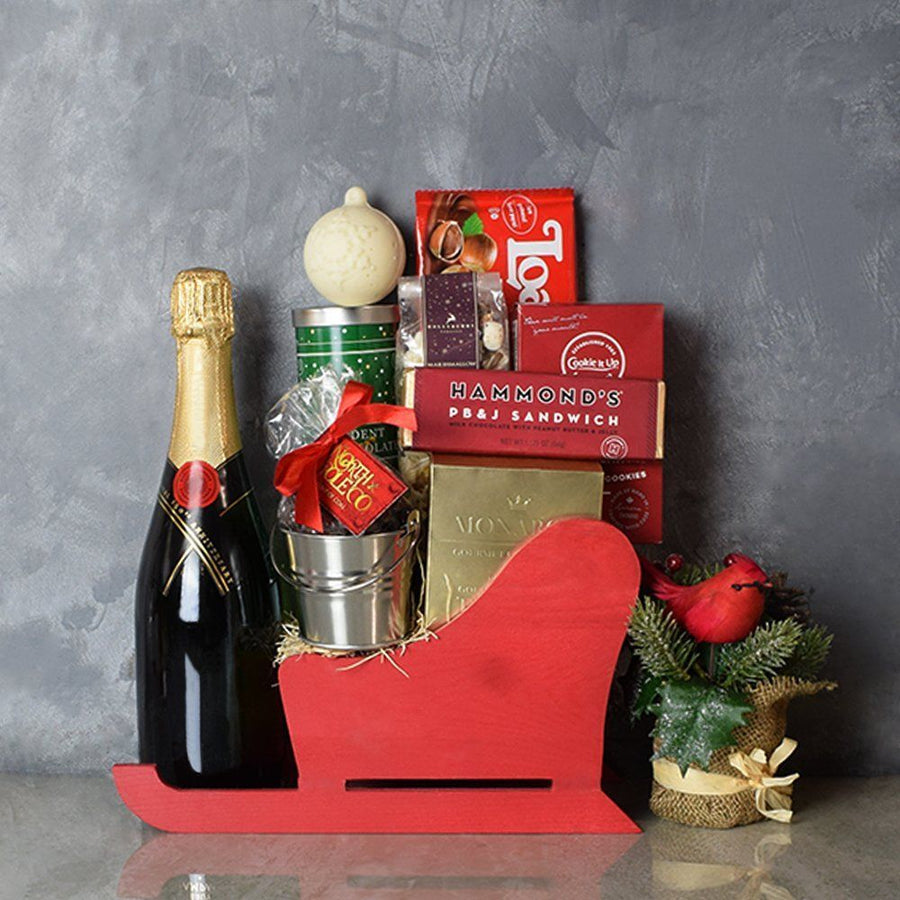 Treats & Champagne Sleigh Basket from Philadelphia Baskets - Philadelphia Delivery