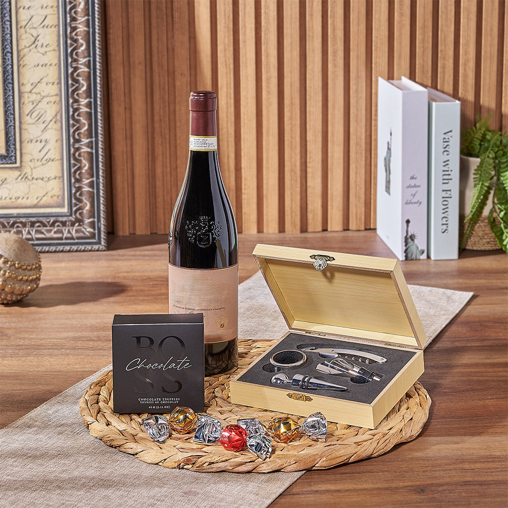 Wine Bottle and Truffle Box – how the gift is presented