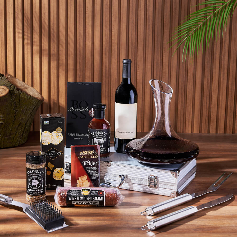 Wine &amp; BBQ Gift Set, wine gift, wine, grilling gift, grilling, decanter gift, decanter, charcuterie gift, charcuterie, Philadelphia Delivery