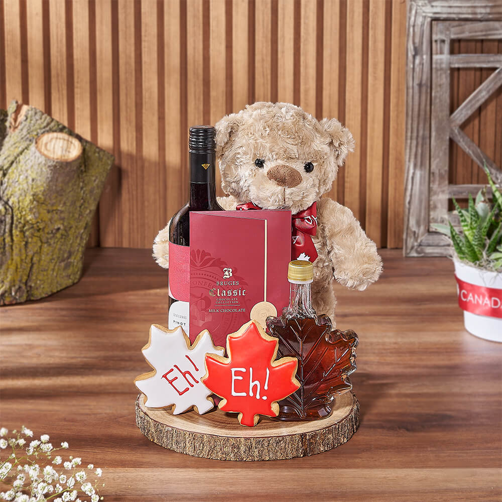 Wine &amp; Teddy Canada Day Gift, wine gift, wine, canada day gift, canada day, cookie gift, cookie, plush gift, plush, Philadelphia Delivery