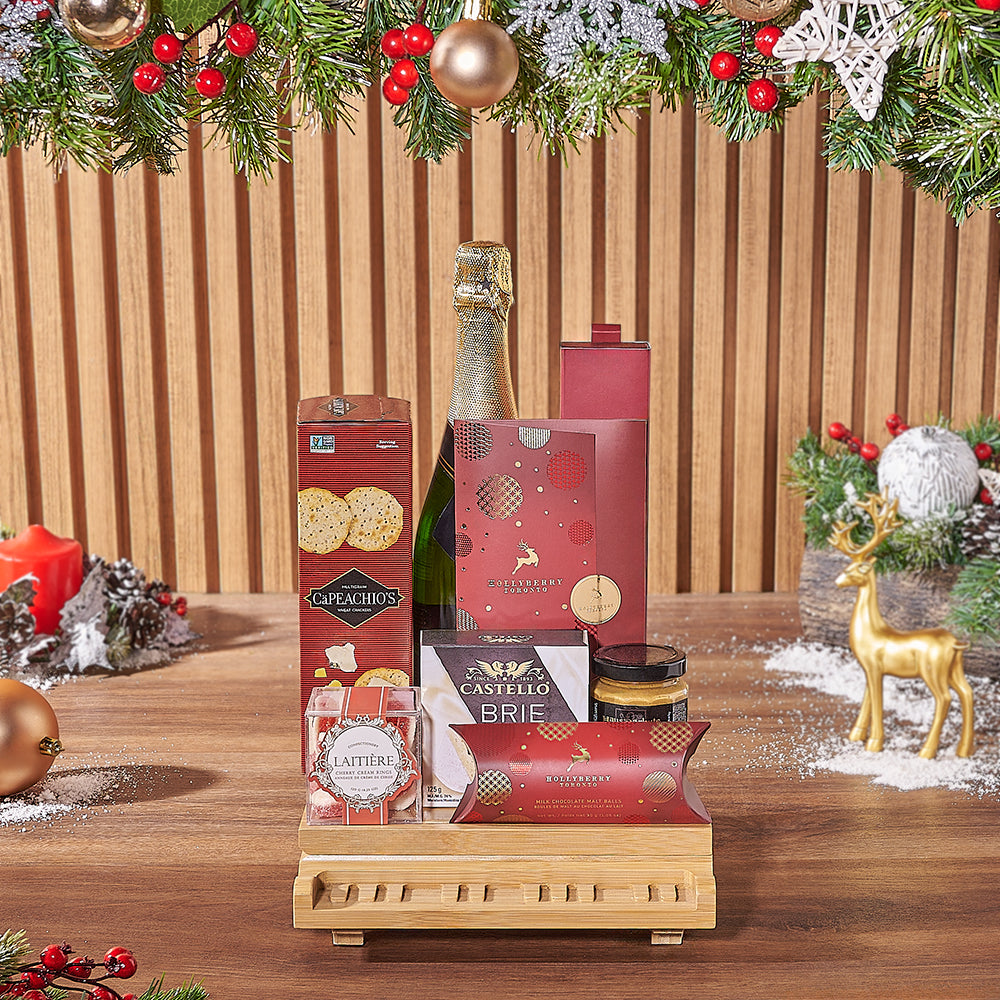 Yuletide Champagne &amp; Snack Basket, christmas gift, christmas, champagne gift, champagne, Philadelphia delivery