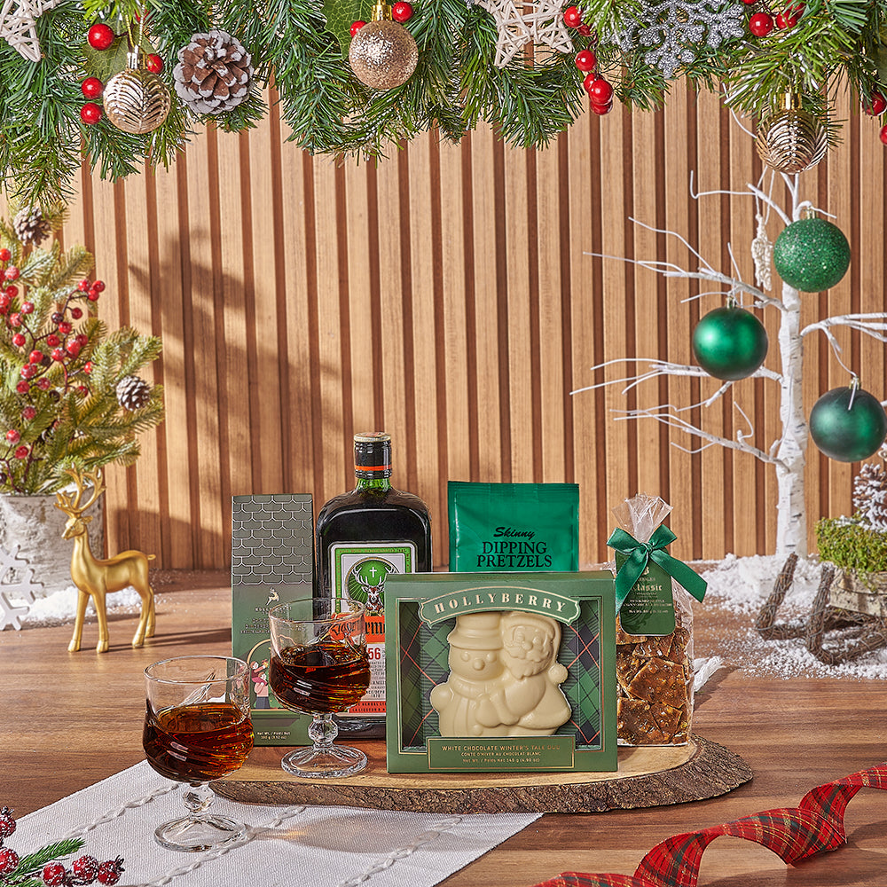 Yuletide Liquor &amp; Snack Basket, Christmas gift, Christmas, liquor gift, liquor, chocolate gift, chocolate, Philadelphia delivery
