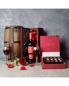 Valentine’s Wine & Chocolate Gift Basket, wine gift baskets, chocolate gift baskets, Valentine's Day gifts, gift baskets, romance