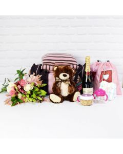 THE LITTLE LADY GIFT SET WITH CHAMPAGNE, baby girl gift hamper, newborns, new parents
